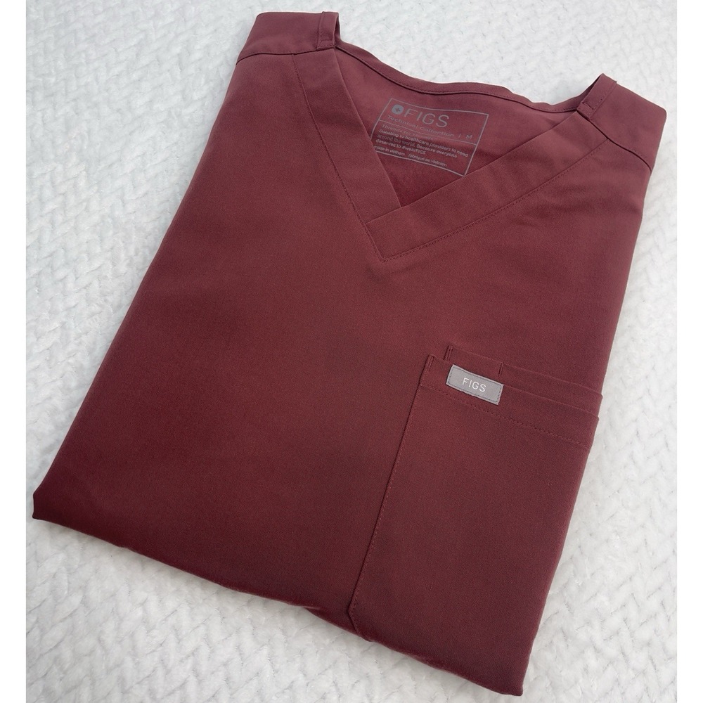 Figs Men's Casma Technical Collection One Pocket Scrub Top  Burgundy/wine Sz M‎